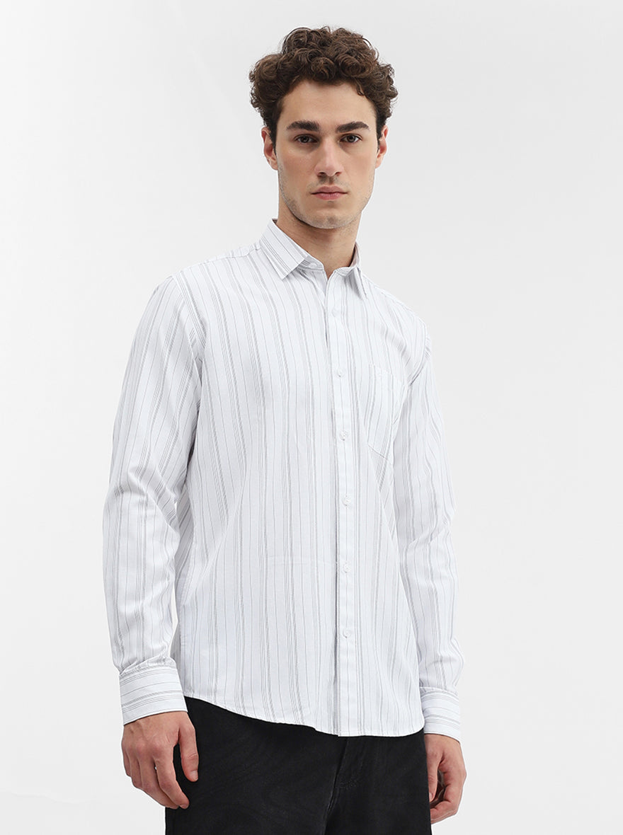 White Striped Smart Fit Semi Casual Shirt | Greenfibre