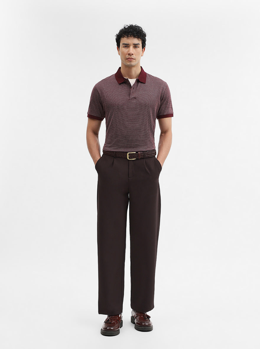 Wine Printed Slim Fit Polo T-Shirt | JadeBlue