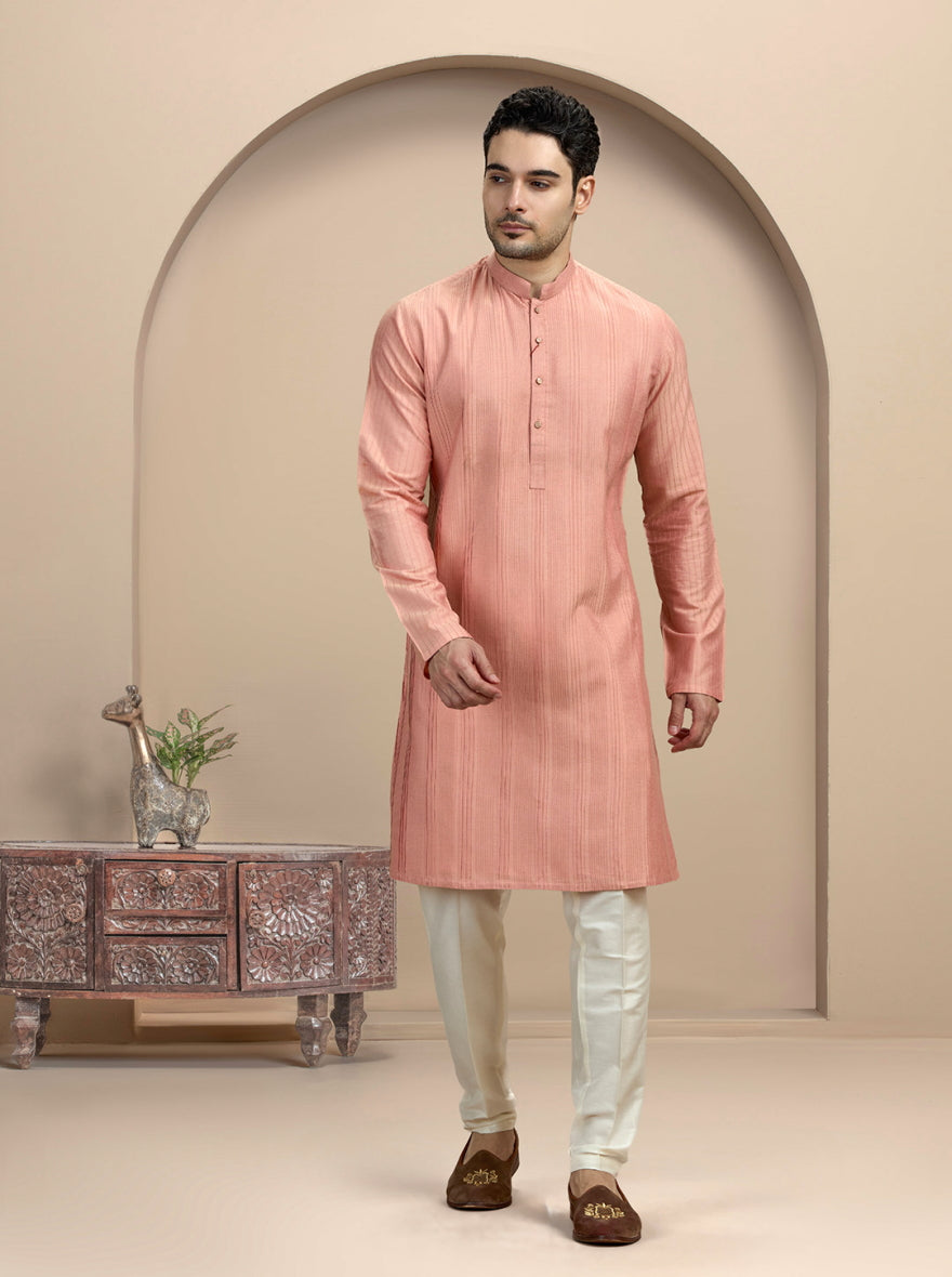 Pink Fabric Manipulation Kurta Pajama | Virasana