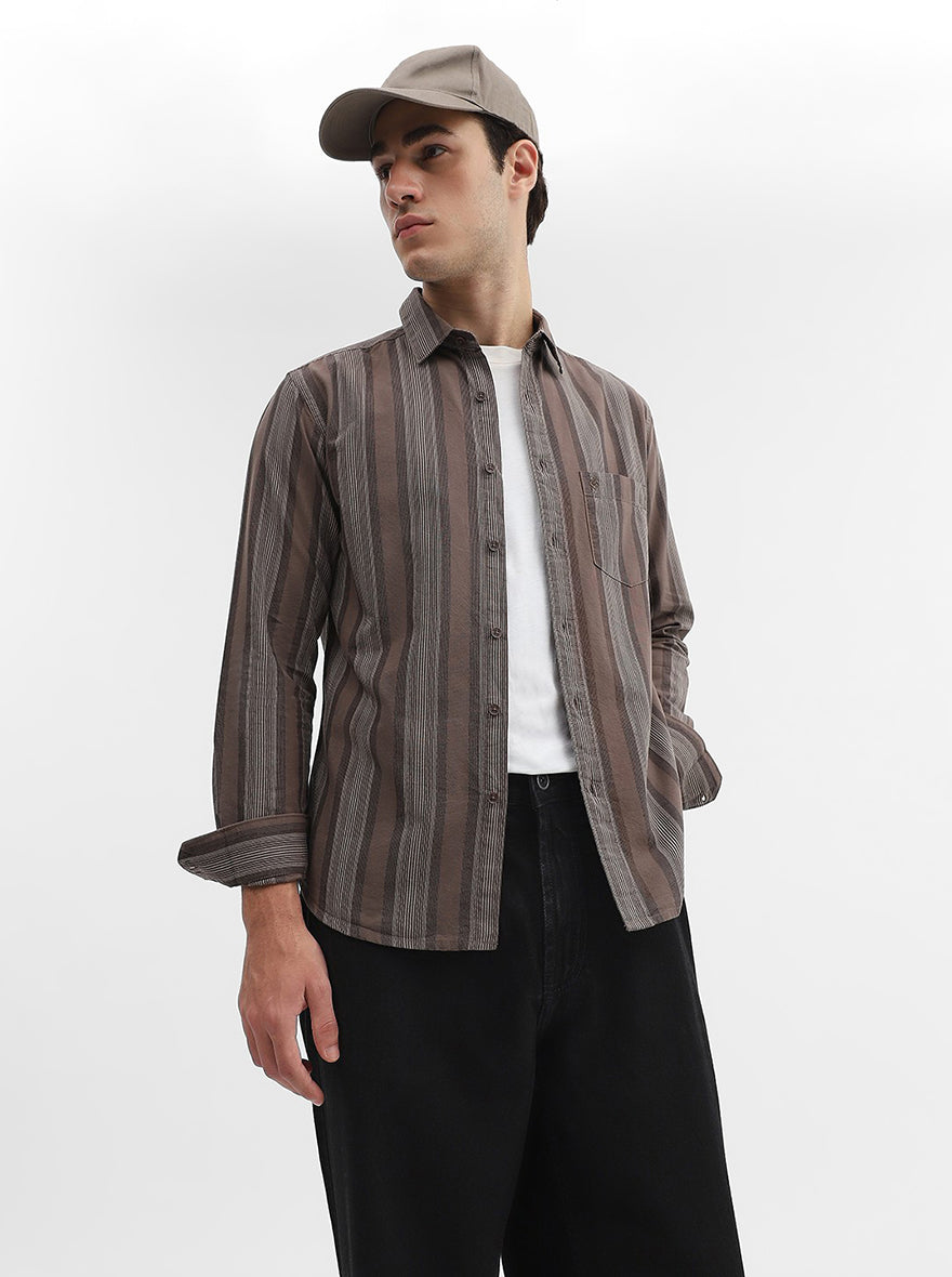Chocolaty Striped Slim Fit Casual Shirt | Greenfibre