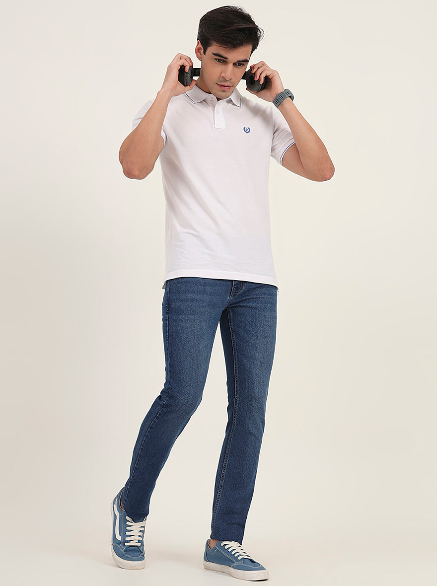 Mid Blue Washed Narrow Fit Jeans | Greenfibre