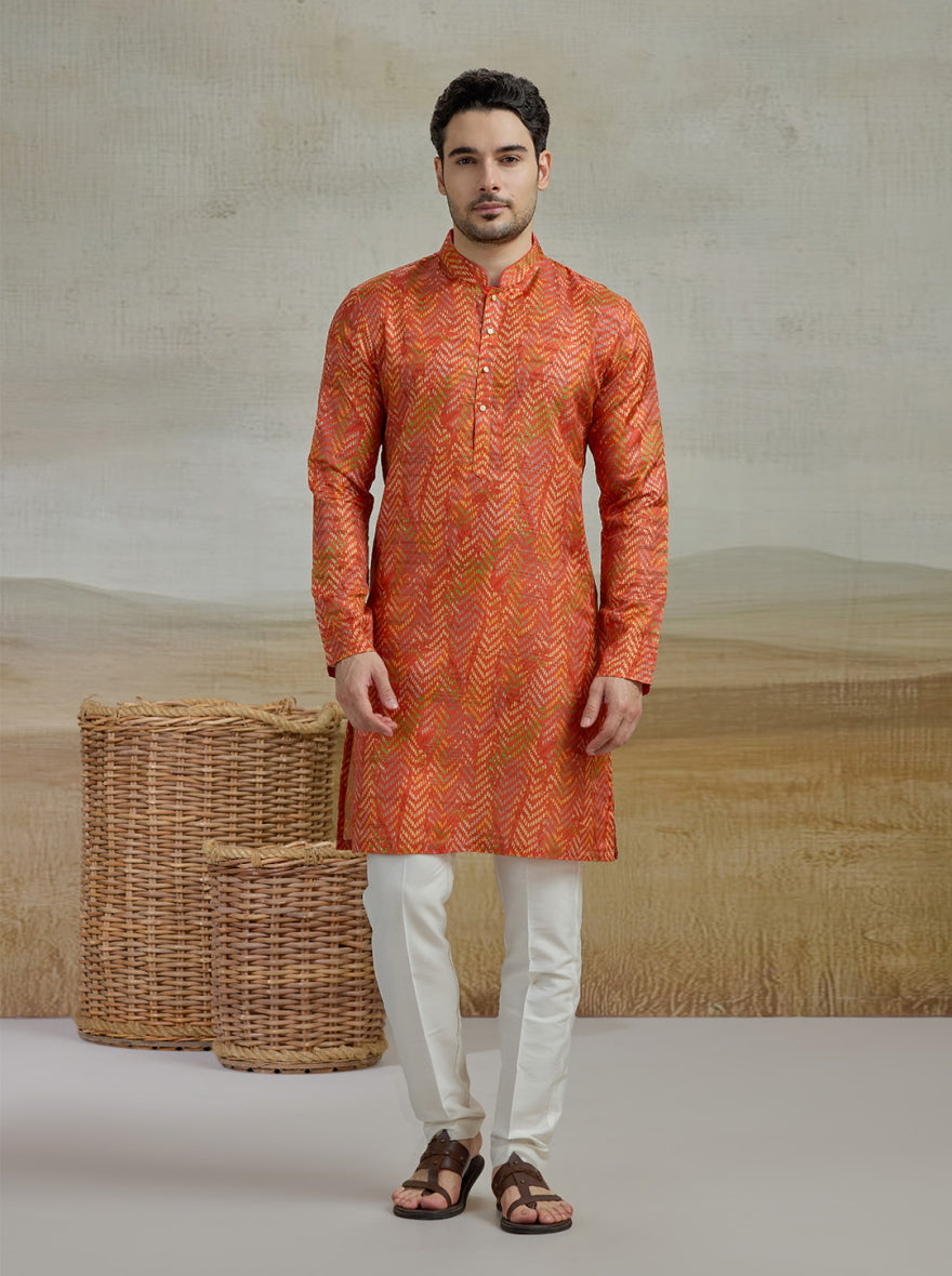 Orange Printed Kurta | The Kurta Company