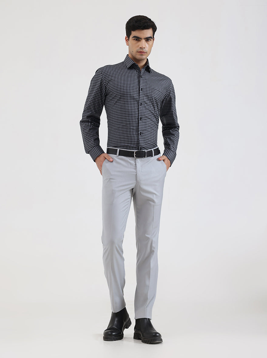 Light Grey Solid Slim Fit Formal Trouser | Metal