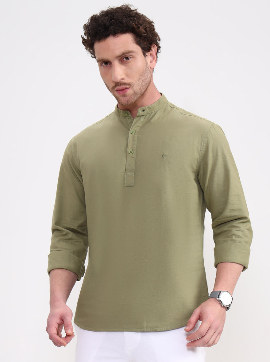 Green Solid Slim Fit Casual Shirt | Greenfibre