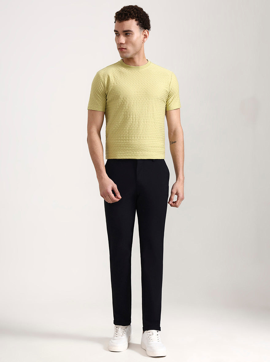 Navy Blue Solid Venice Fit Casual Trouser | JadeBlue