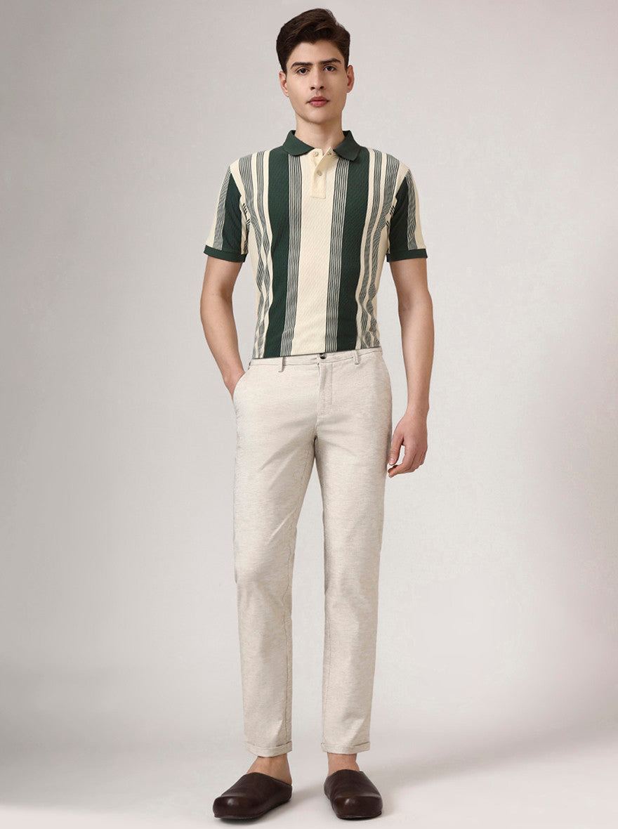 Beige Solid Neo Fit Casual Trouser | Greenfibre
