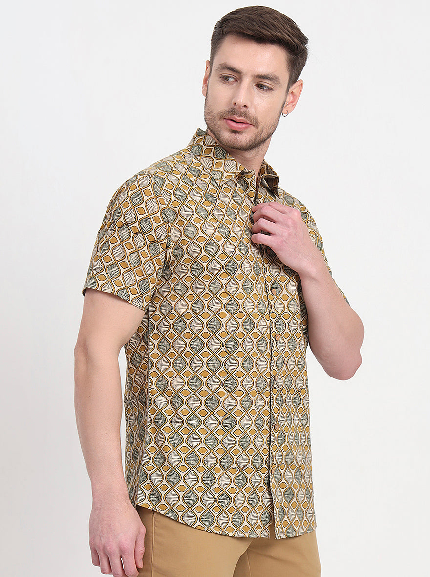 Beige Printed Slim Fit Casual Shirt | JadeBlue