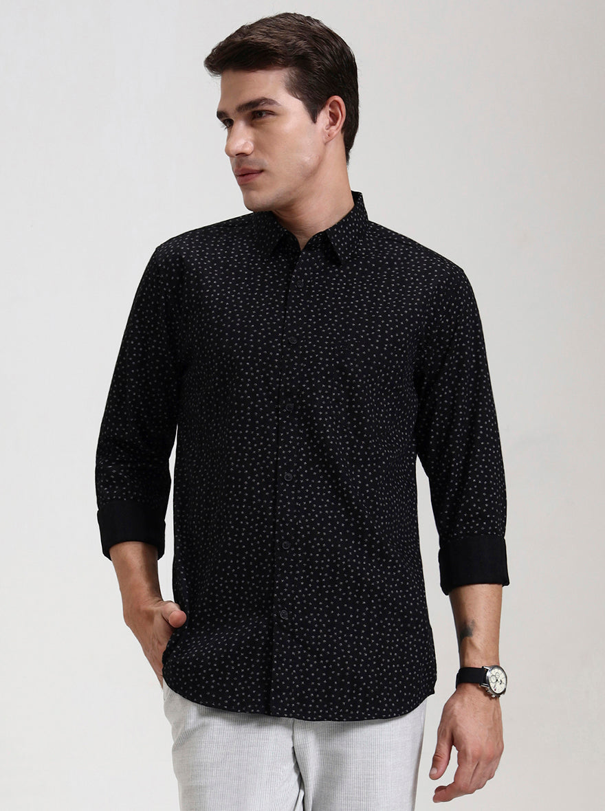 Black Printed Slim Fit Casual Shirt | JadeBlue