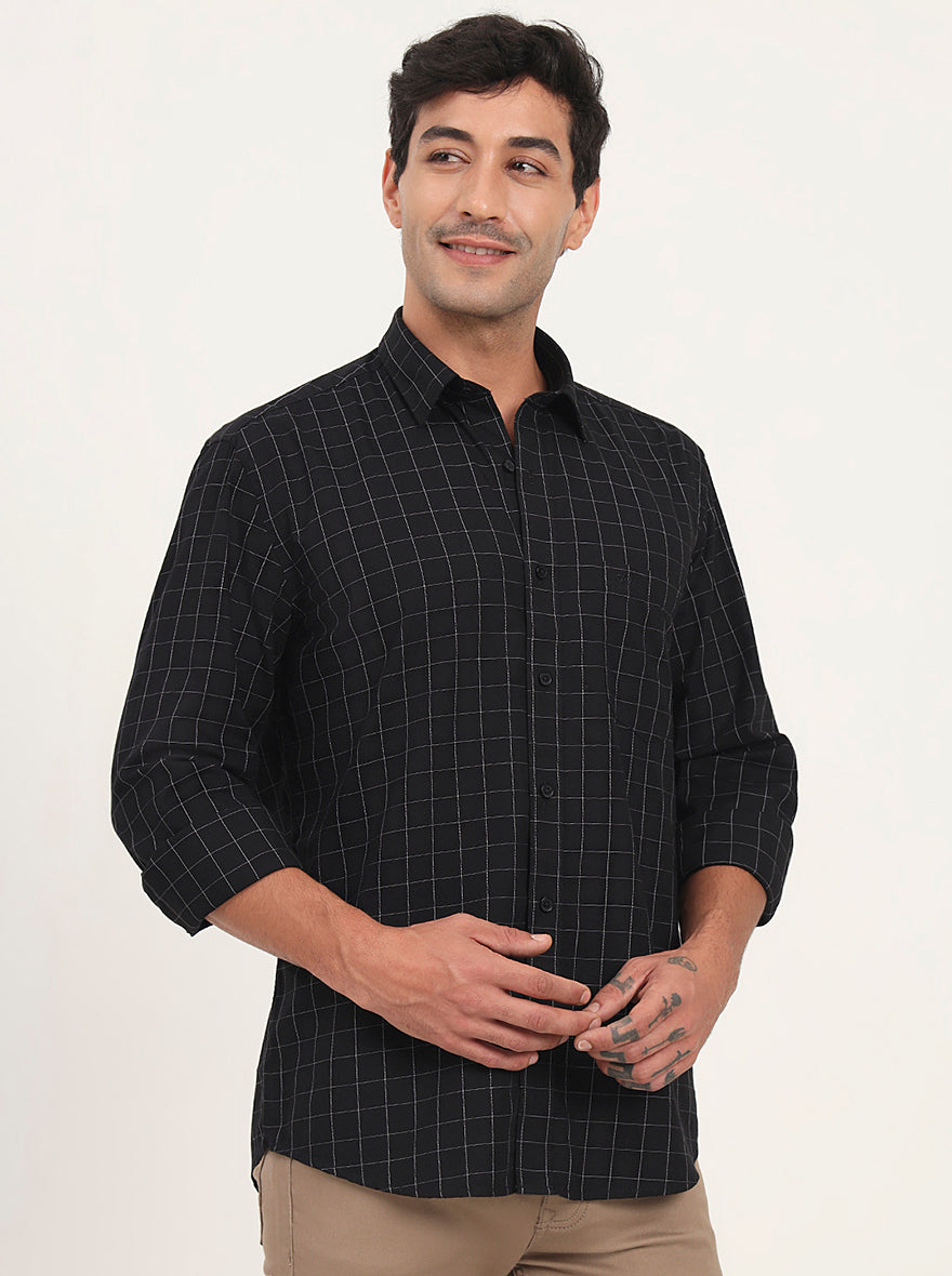 Black Checked Slim Fit Semi Casual Shirt | JadeBlue