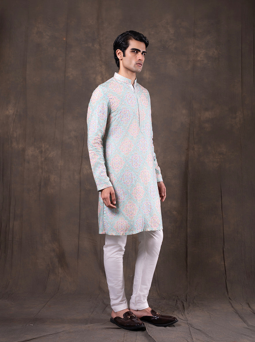 Pink & Mint Printed Kurta Pajama | TULA