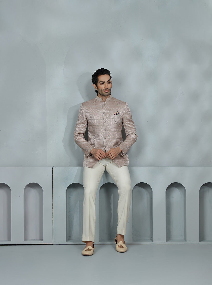 Pink Self Design Jodhpuri Suit | JadeBlue