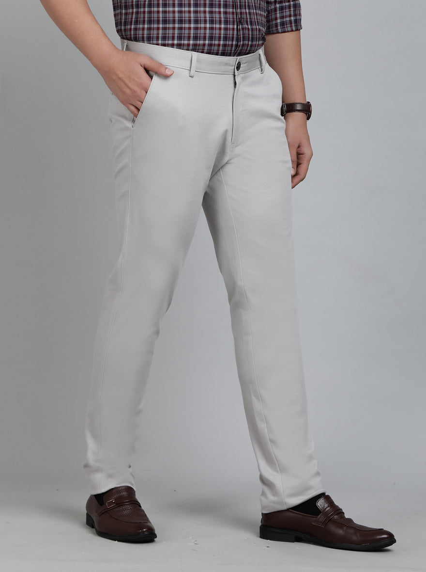 Light Grey Solid Slim Fit Club Wear Trouser | JB Studio