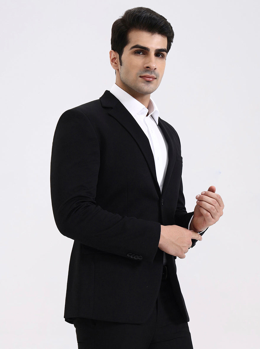 Black Solid Regular Fit Blazer | Greenfibre
