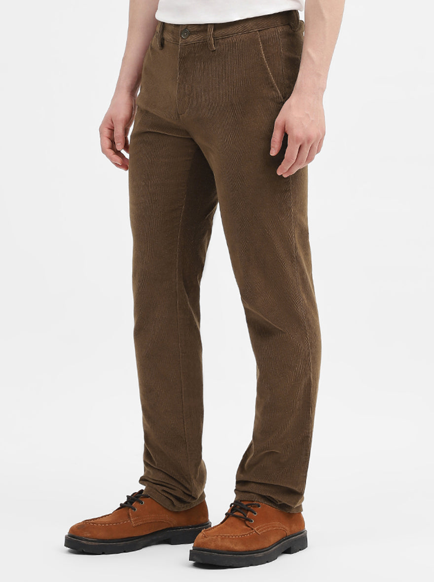 Brown Solid Uno Fit Casual Trouser | JadeBlue