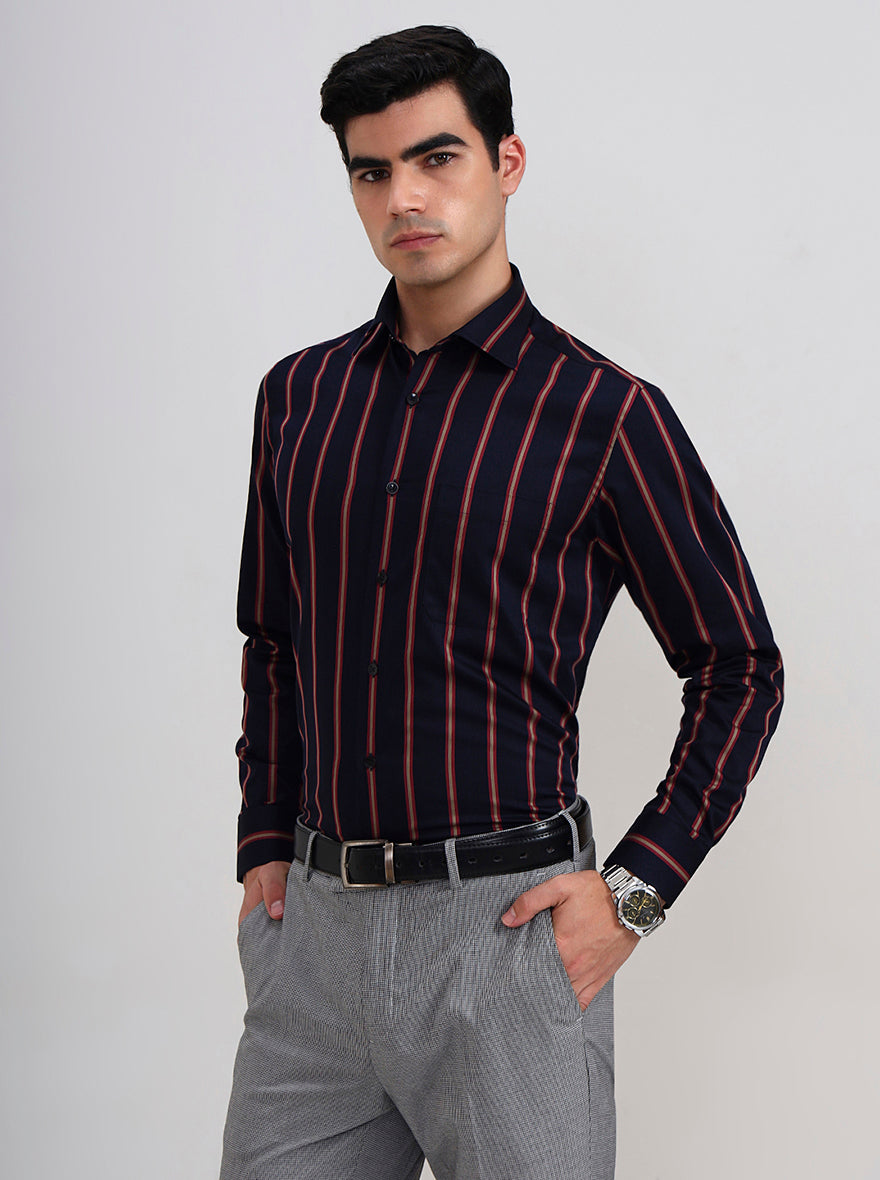 Black & Maroon Striped Slim Fit Formal Shirt | Metal