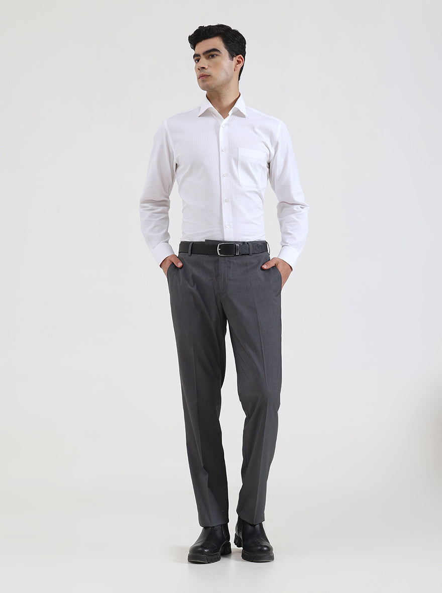 Grey Solid Regular Fit Formal Trouser | JadeBlue