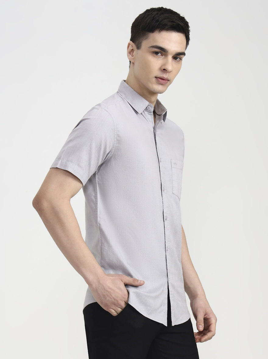 Silver Grey Solid Slim Fit Casual Shirt | JadeBlue