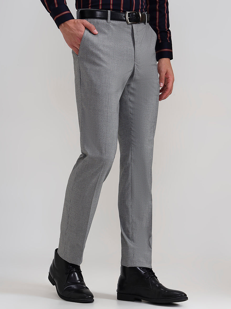 Grey Solid Slim Fit Formal Trouser | JadeBlue Youth