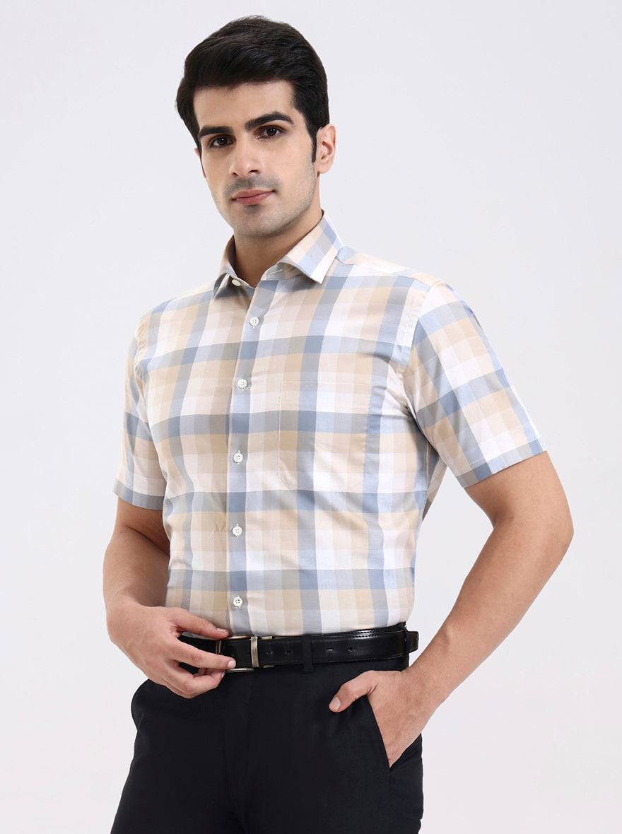 Fawn Checked Regular Fit Formal Shirt | JadeBlue