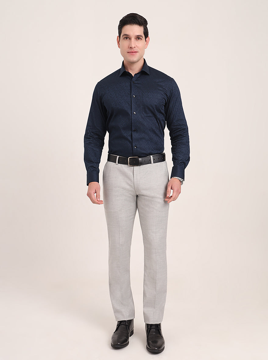 Light Grey Solid Super Slim Fit Formal Trouser | JadeBlue Youth