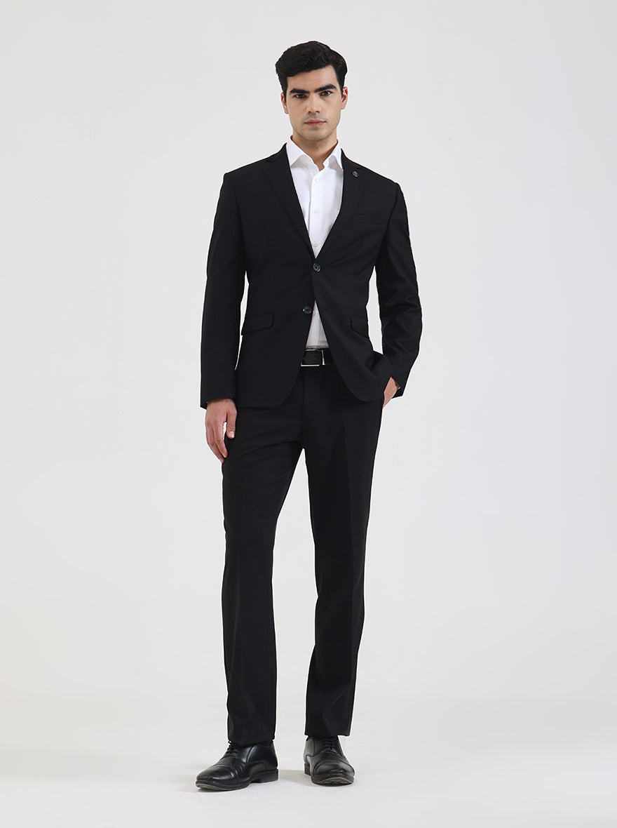 Black Solid Regular Fit Blazer | JadeBlue