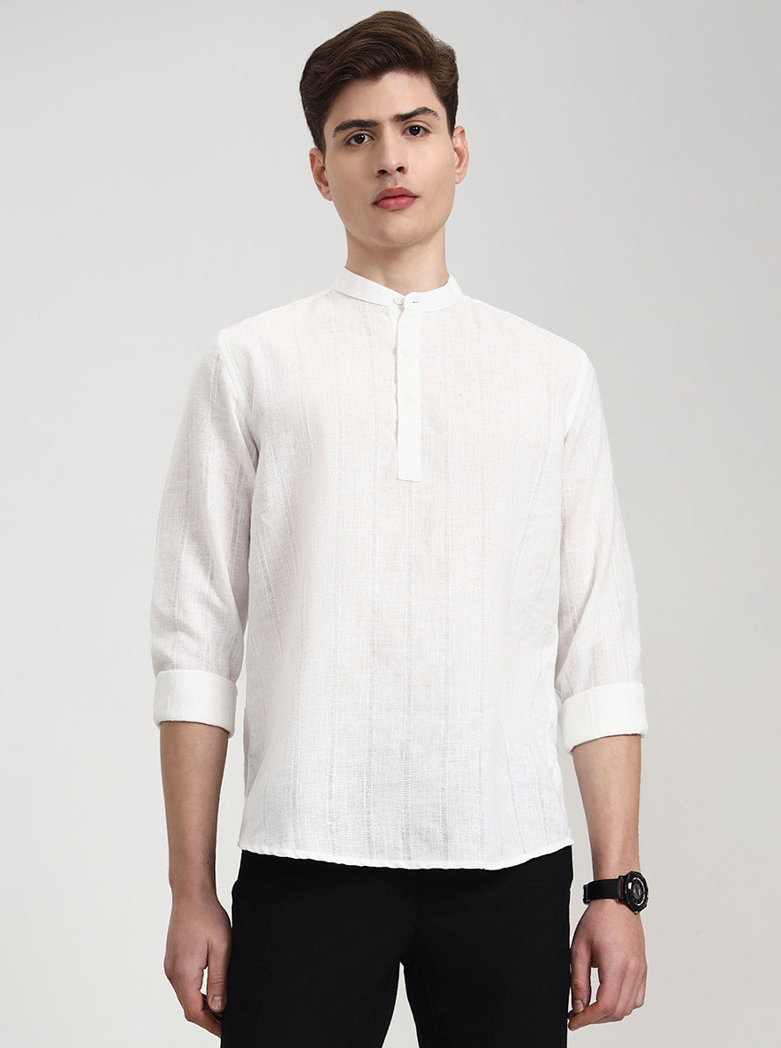 White Solid Slim Fit Semi Casual Shirt | JadeBlue