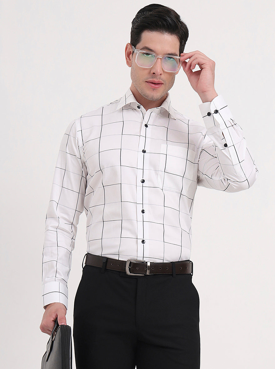 White Checked Slim Fit Formal Shirt | Metal