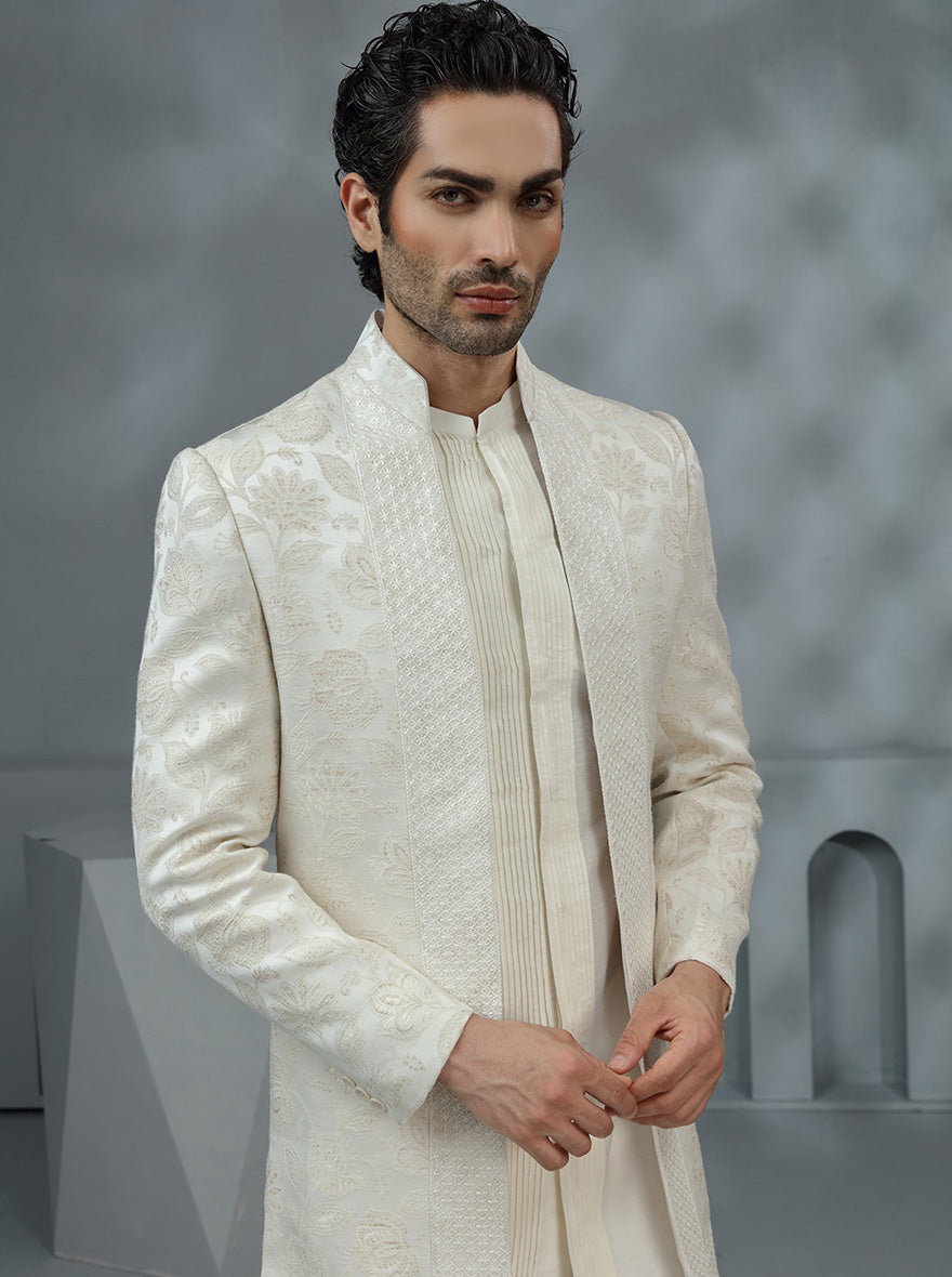 Cream Self Design Indowestern | TULA