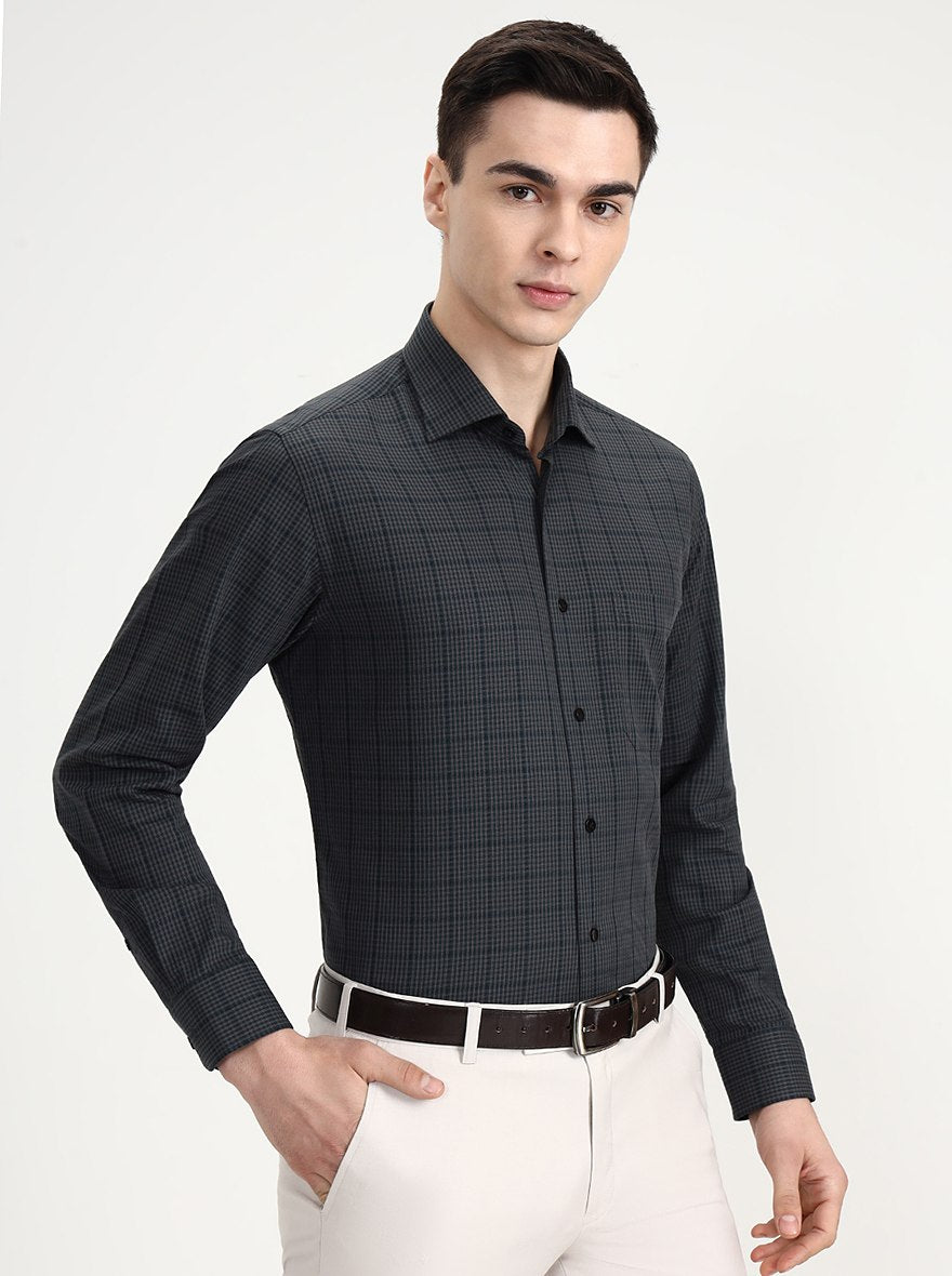 Green & Grey Checked Slim Fit Formal Shirt | Metal
