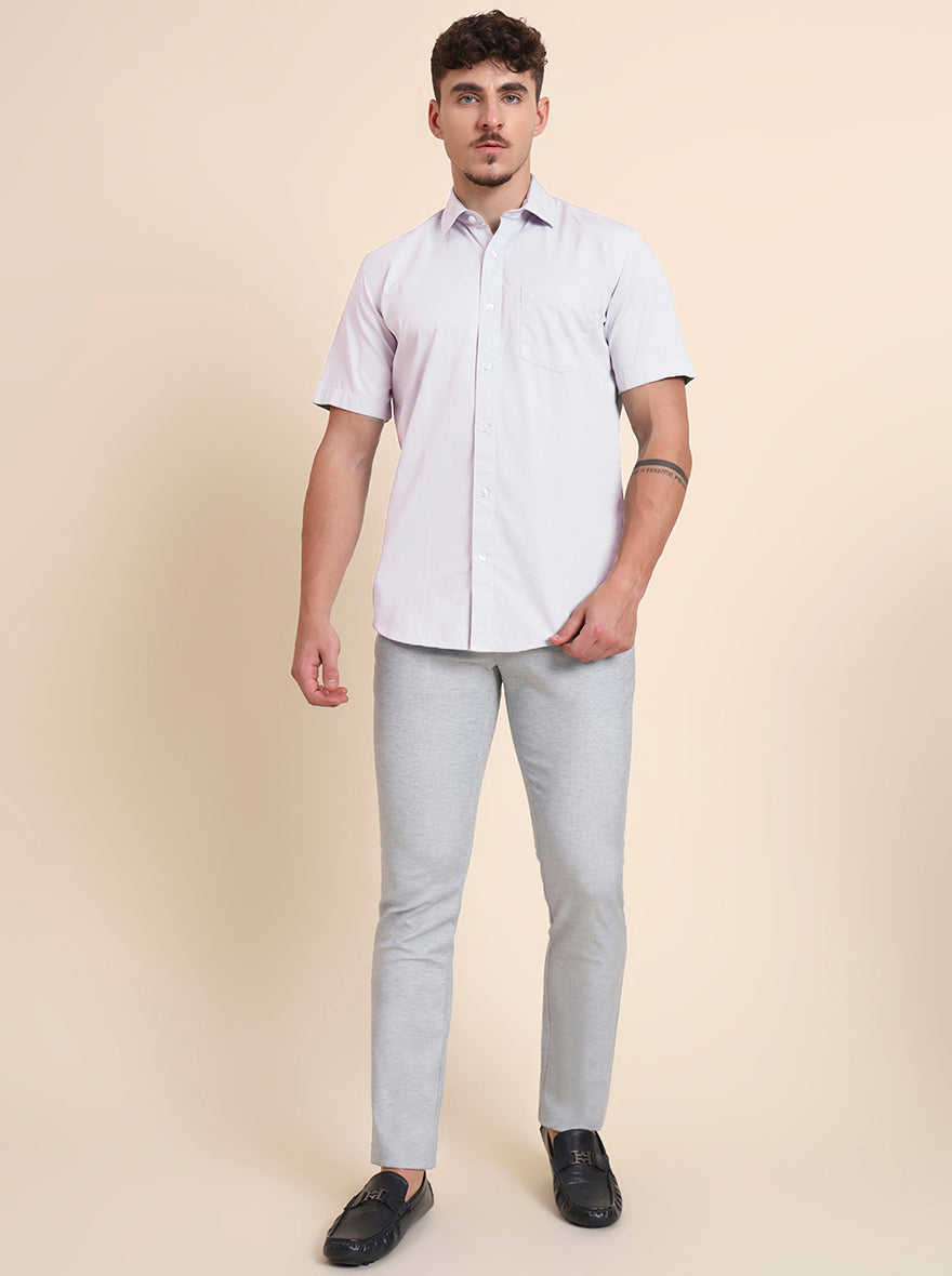 Light Blue Printed Super Slim Fit Casual Trouser | Greenfibre