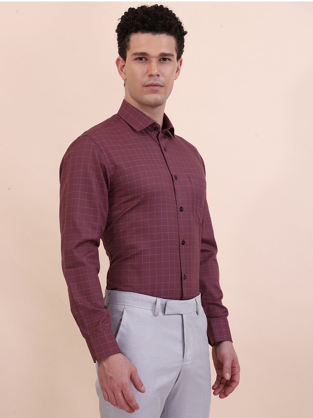 Carrot Red Checked Slim Fit Formal Shirt | Greenfibre