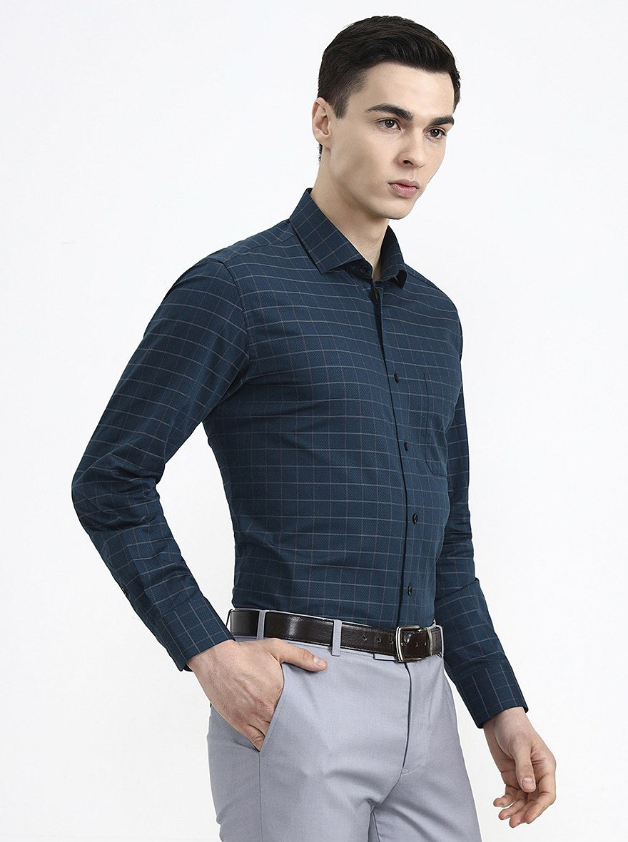 Green Checked Slim Fit Formal Shirt | Metal