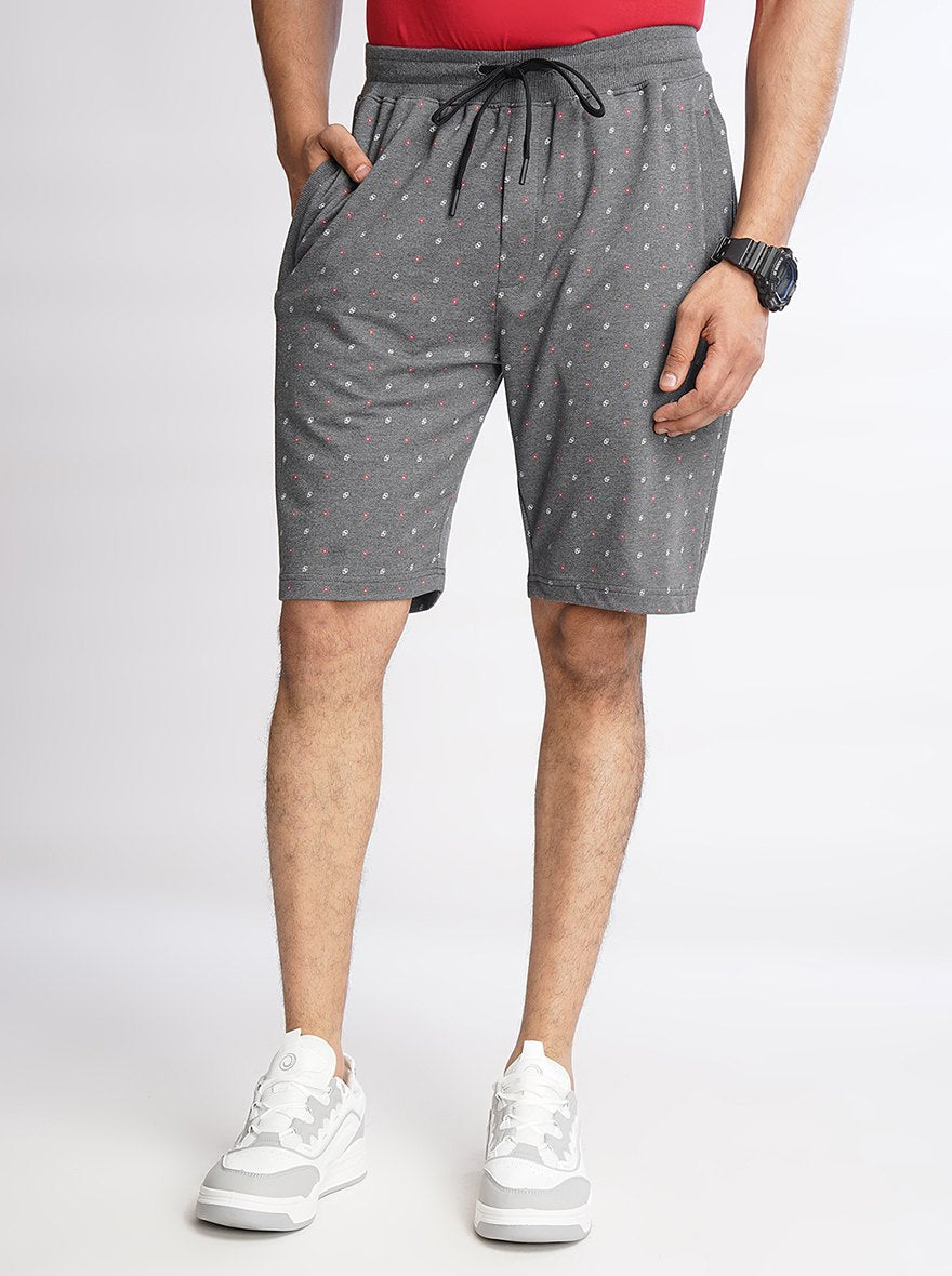 Dark Grey Printed Slim Fit Shorts | JadeBlue