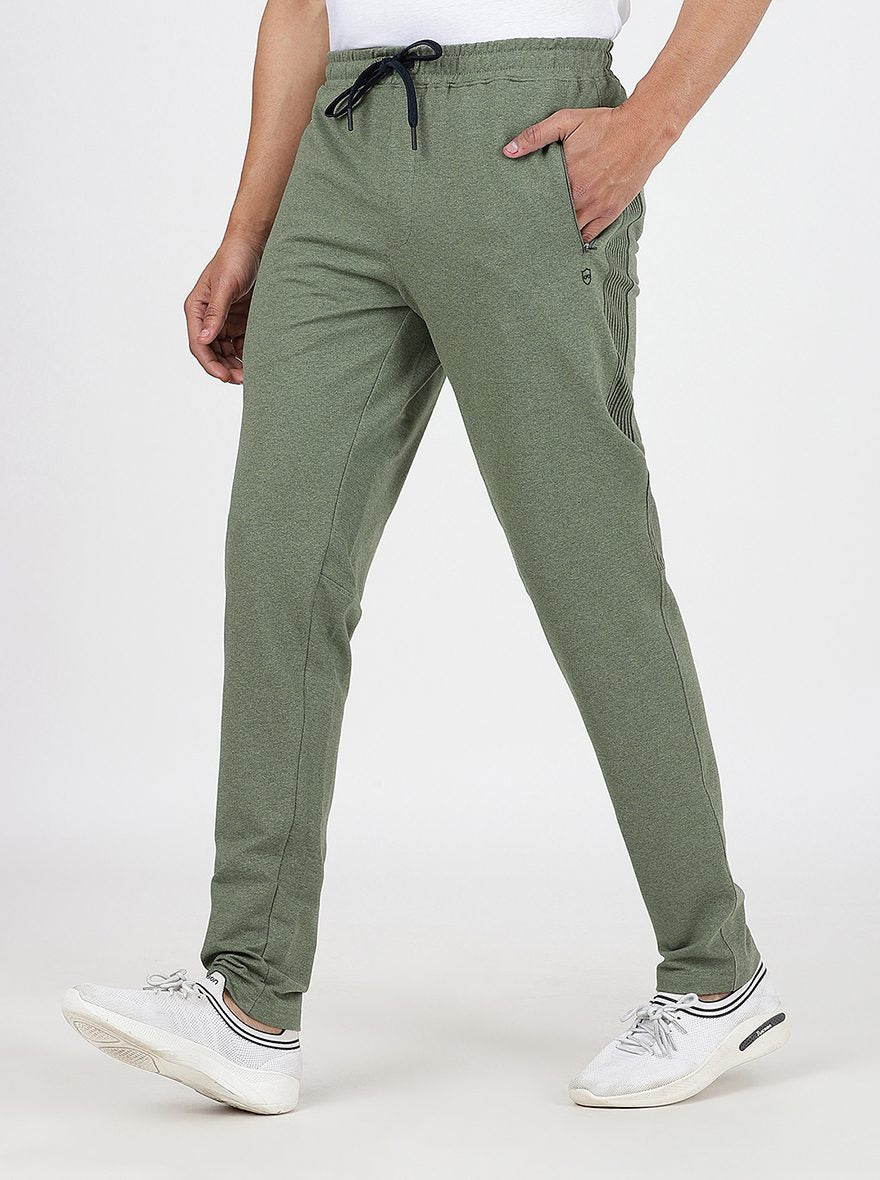 Olive Green Solid Slim Fit Track Pant | JadeBlue