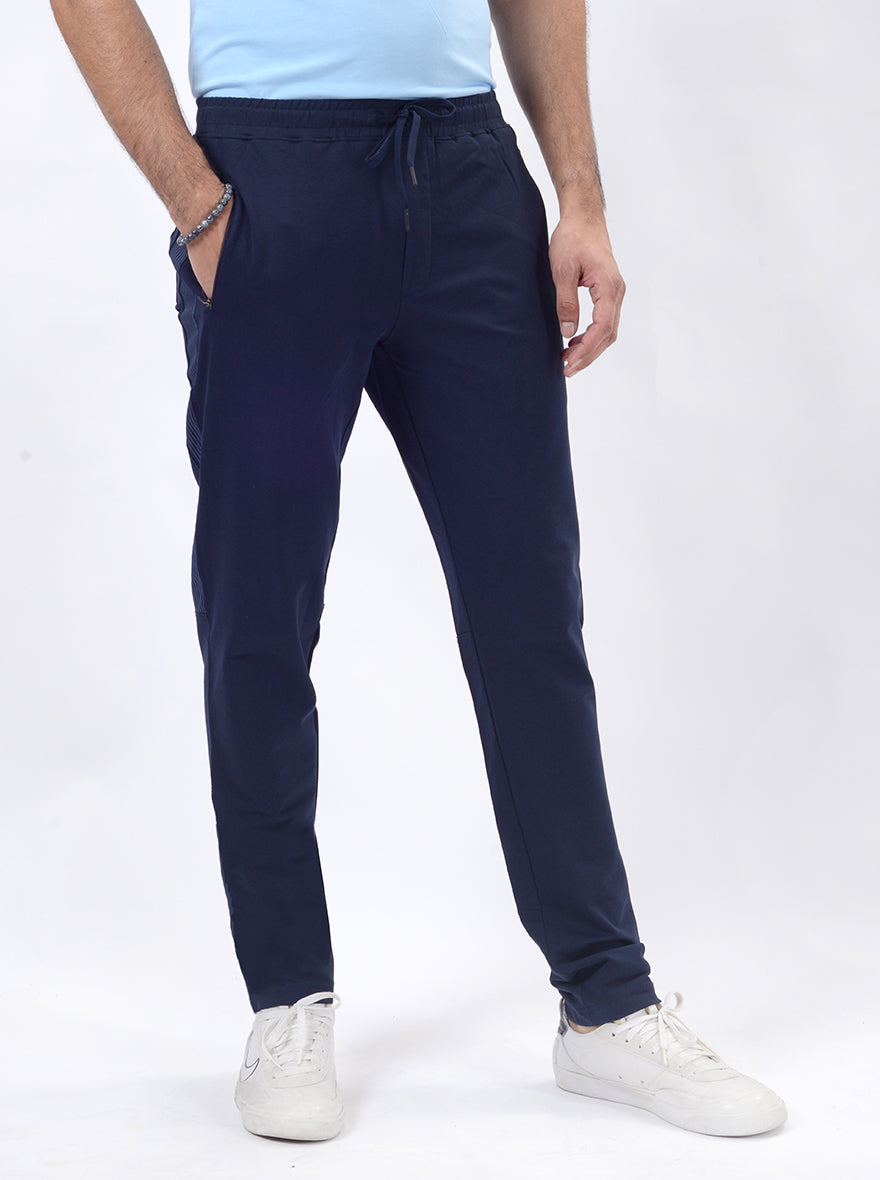Navy Blue Solid Slim Fit Track Pant | JadeBlue