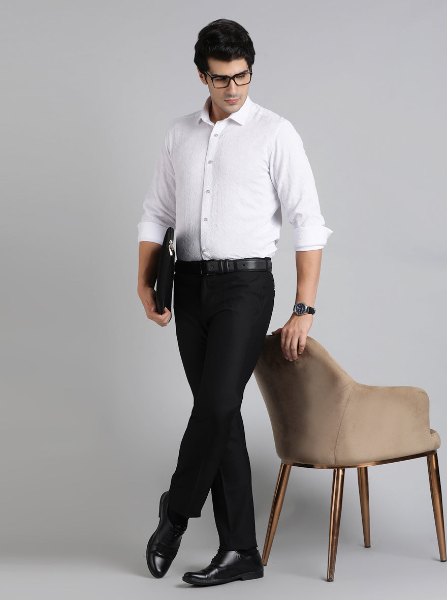 Black Solid Slim Fit Formal Trouser | Metal