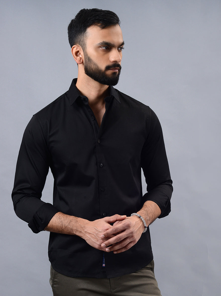 Black Solid Slim Fit Casual Shirt | Greenfibre