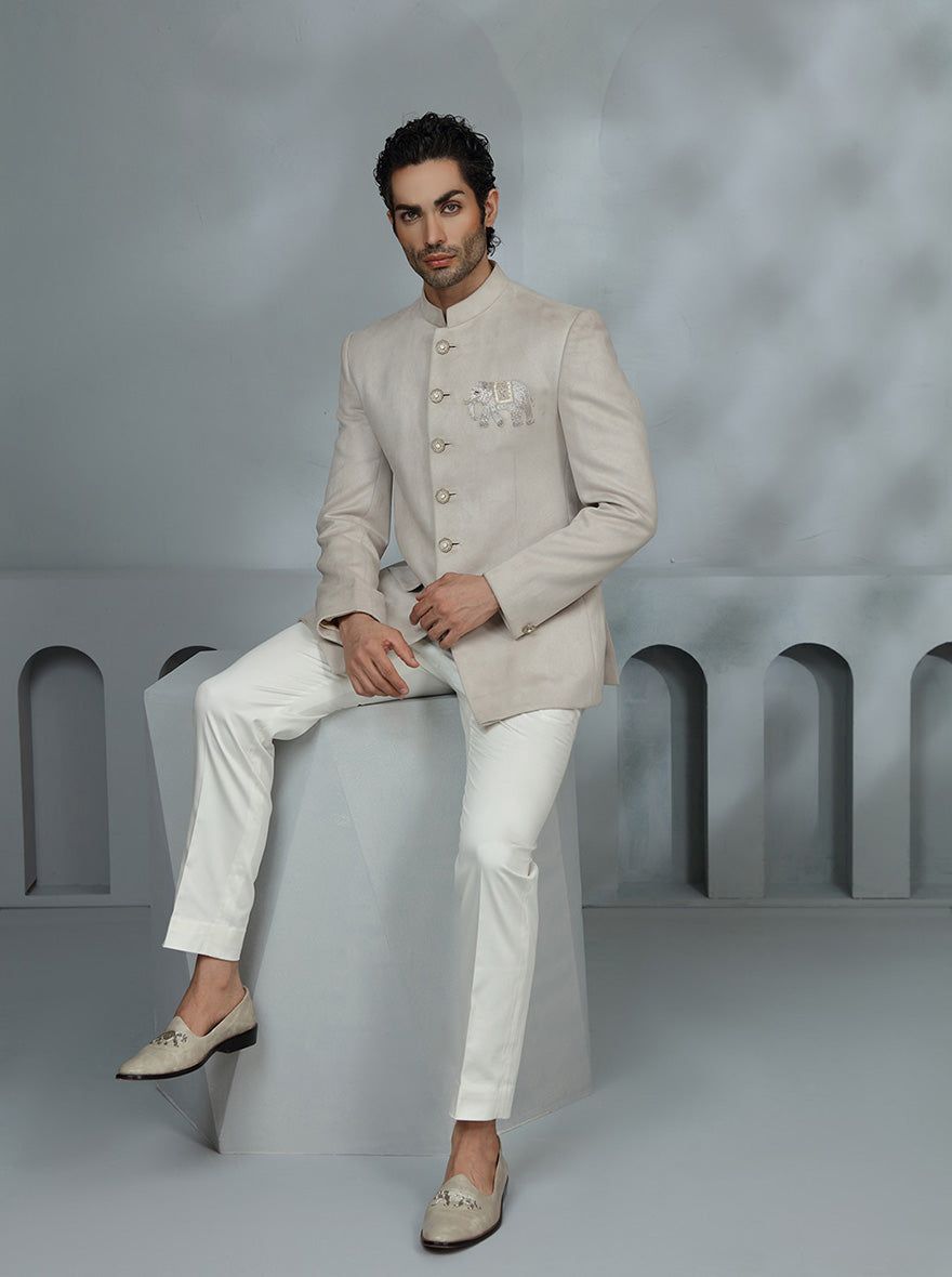 Grey Embroidered Jodhpuri Suit | TULA