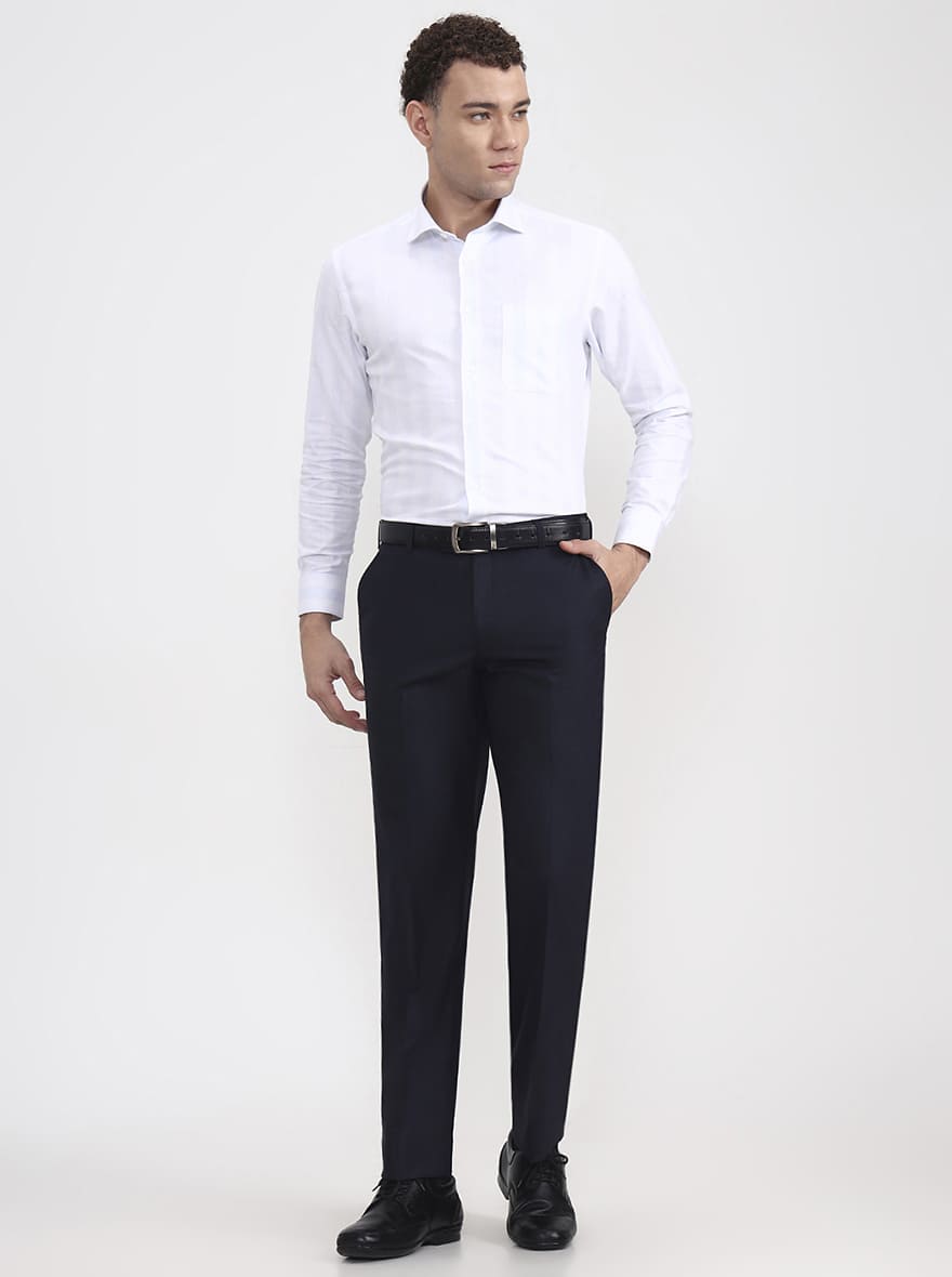 Blue Solid Regular Fit Formal Trouser | JadeBlue
