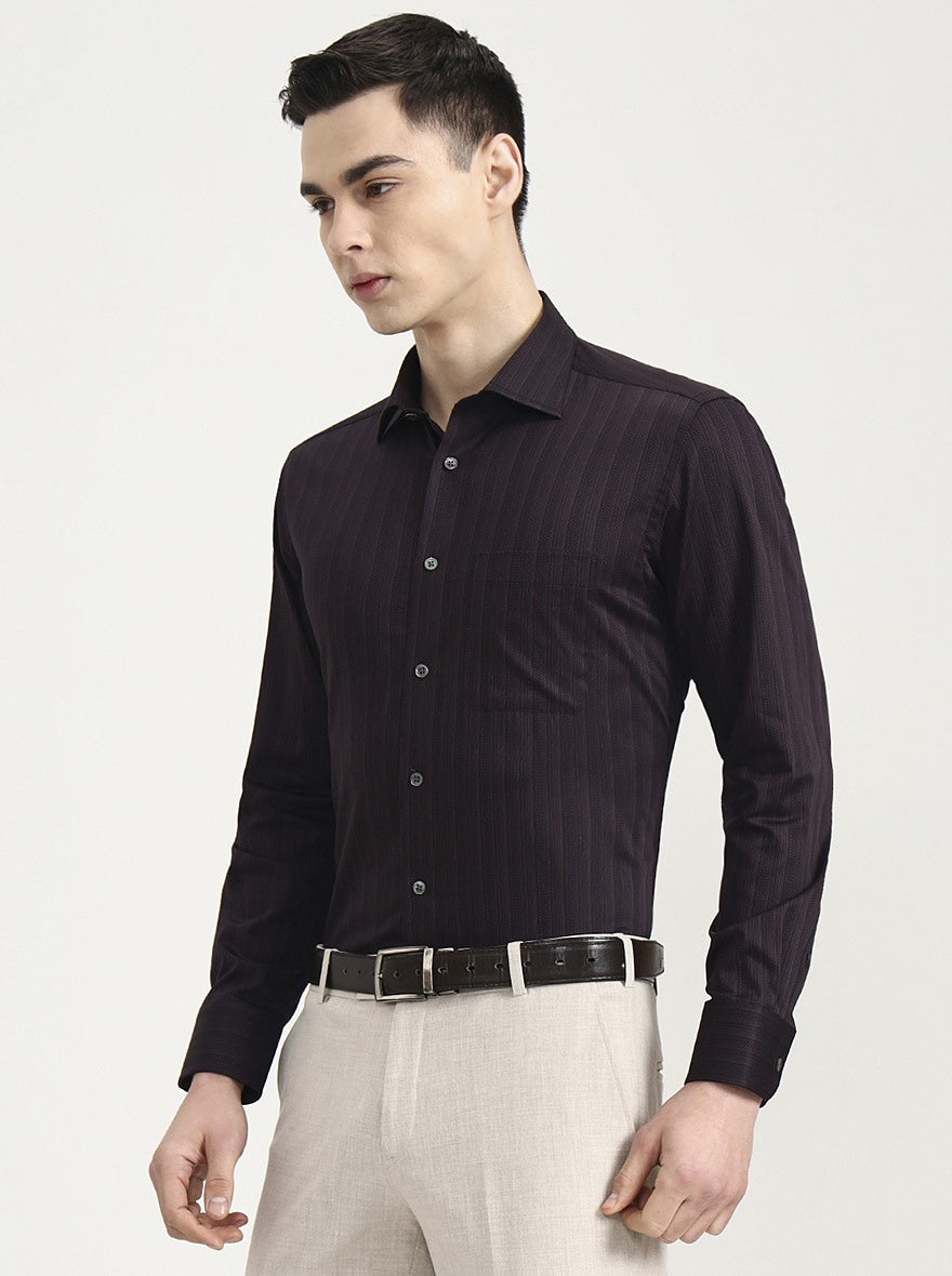 Dark Purple Striped Slim Fit Formal Shirt | JadeBlue Super Luxe