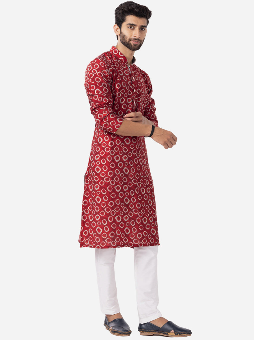 Classic Berry Red Printed Kurta | The Kurta Company