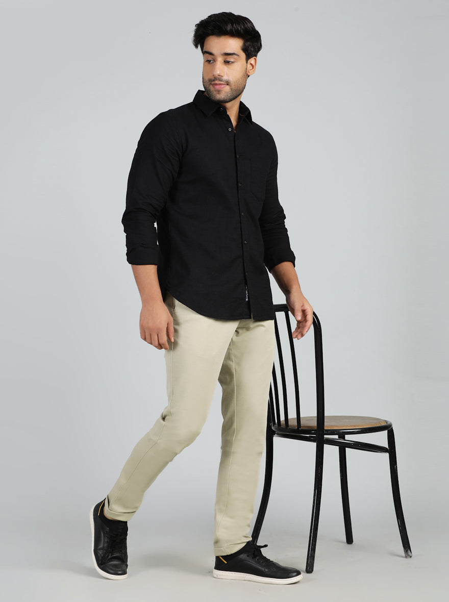 Pista Cream Solid Slim Fit Club Wear Trouser | JB Studio
