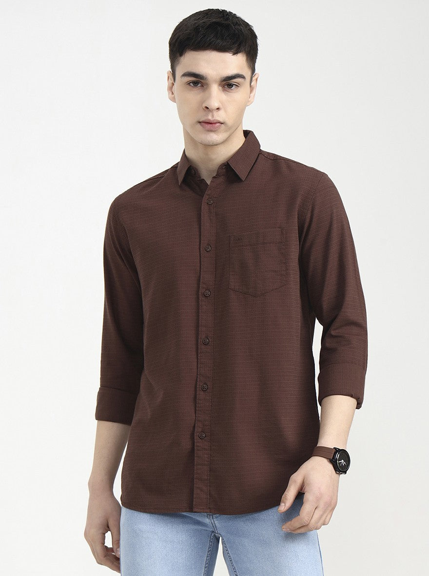 Brown Solid Slim Fit Casual Shirt | JadeBlue