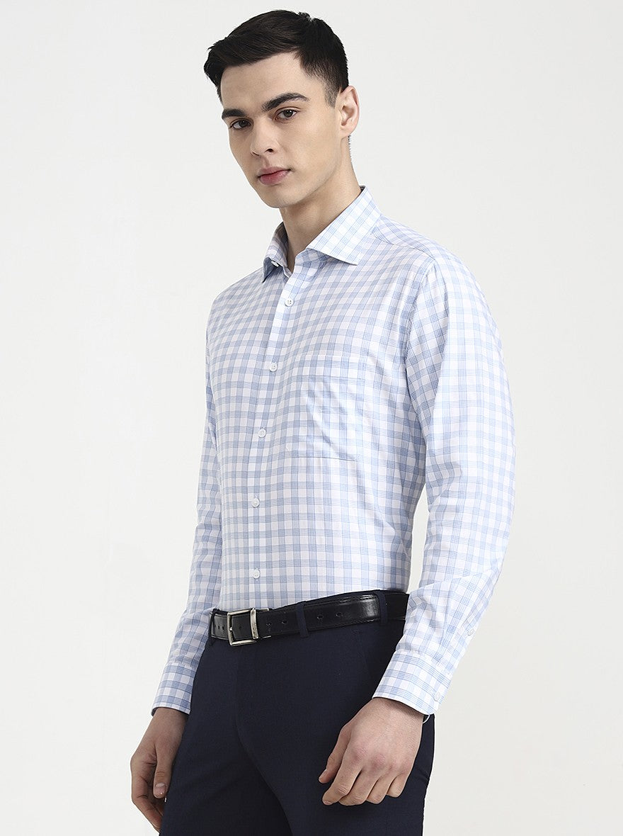 White & Blue Checked Slim Fit Formal Shirt | JadeBlue Youth