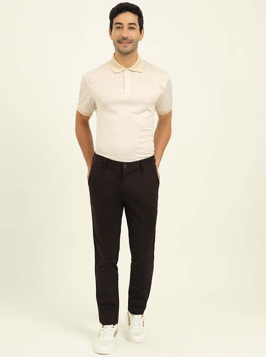 Brown Solid Uno Fit Casual Trouser | JadeBlue