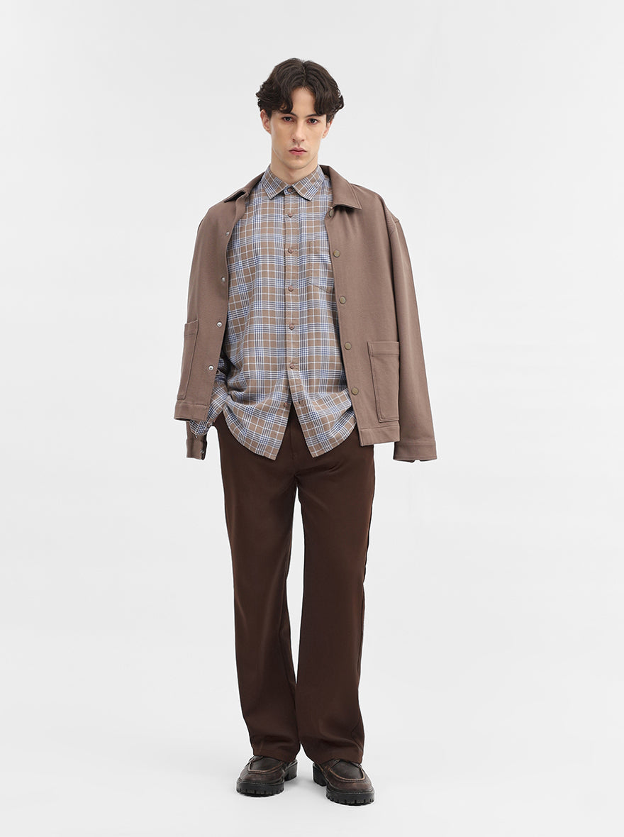 Kahki & Blue Checked Slim Fit Casual Shirt | JadeBlue