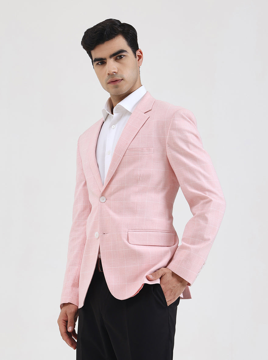 Pink Checked Regular Fit Blazer | JB Studio