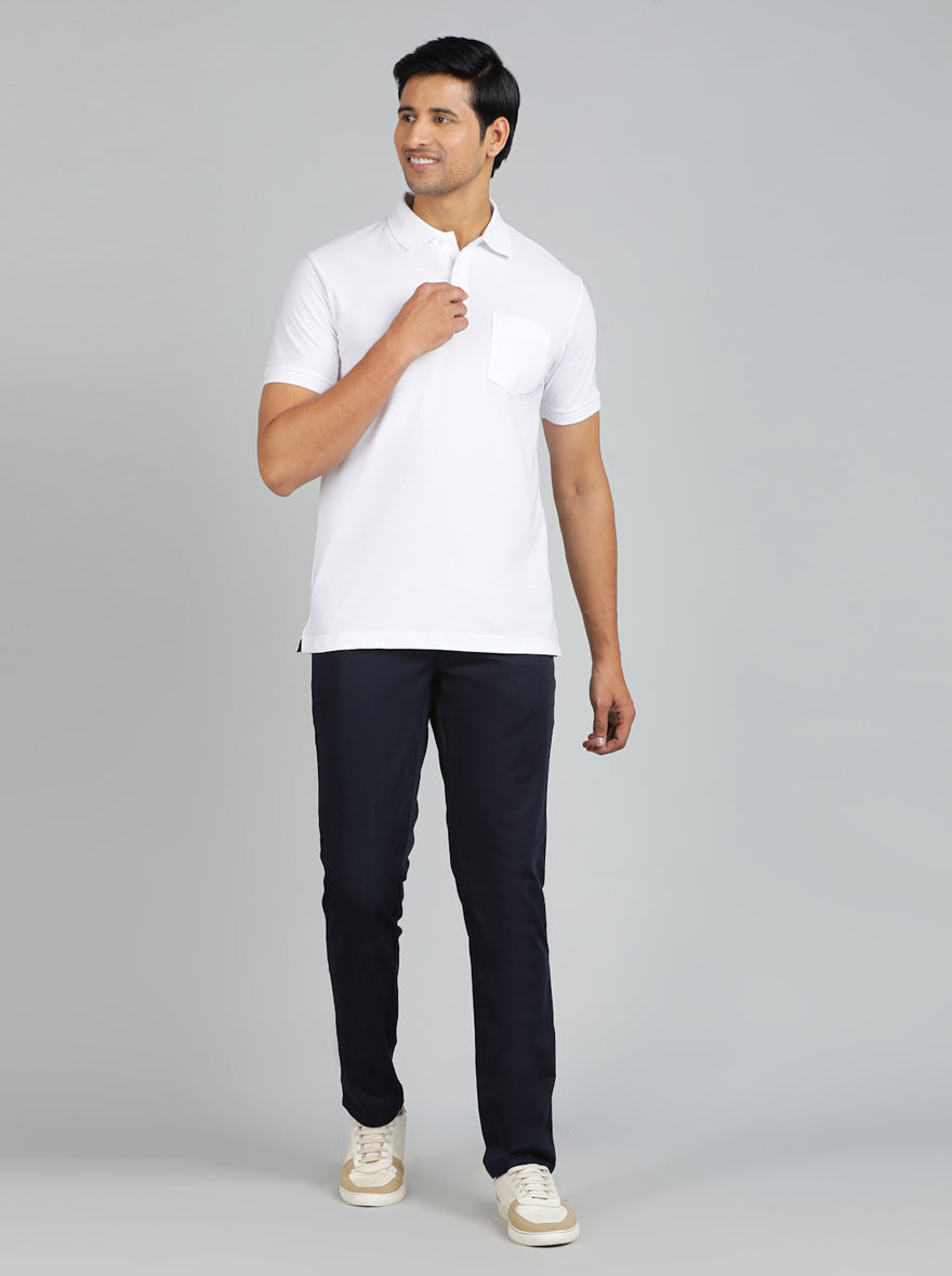 Navy Blue Solid Uno Fit Casual Trouser | JadeBlue