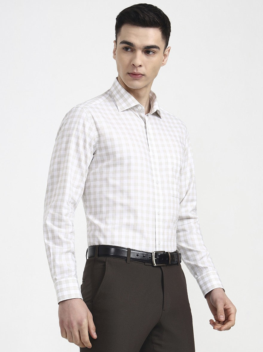 White & Green Checked Slim Fit Formal Shirt | JadeBlue Youth