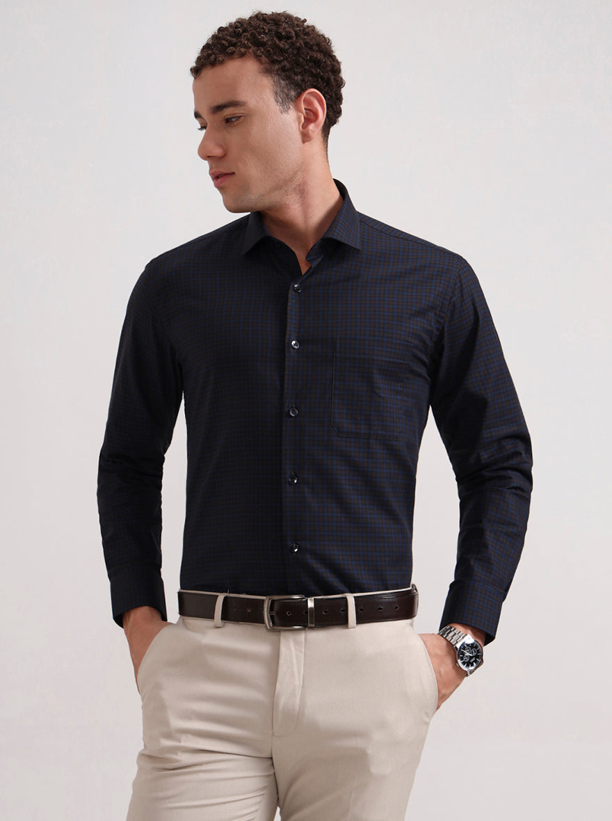 Blue Checked Slim Fit Formal Shirt | Metal